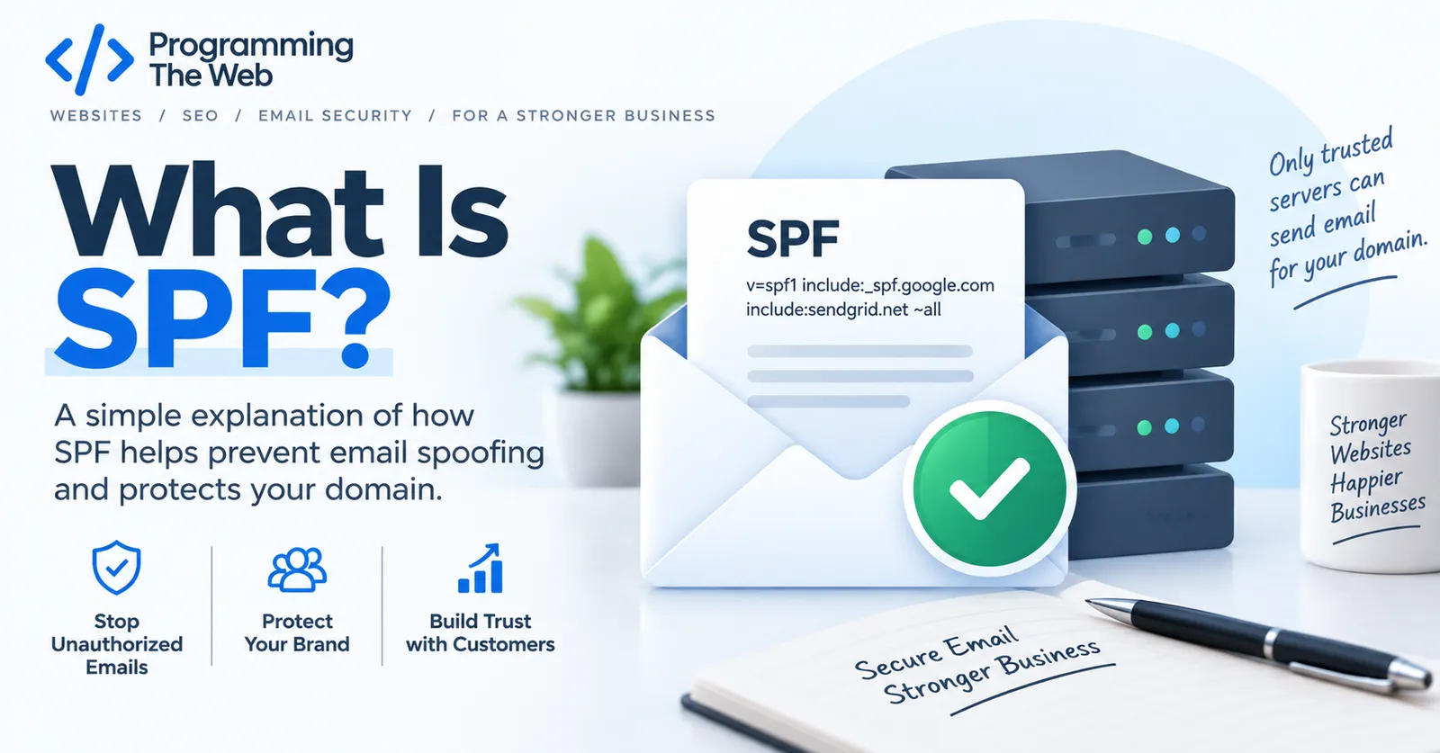 Illustration explaining SPF email authentication for businesses